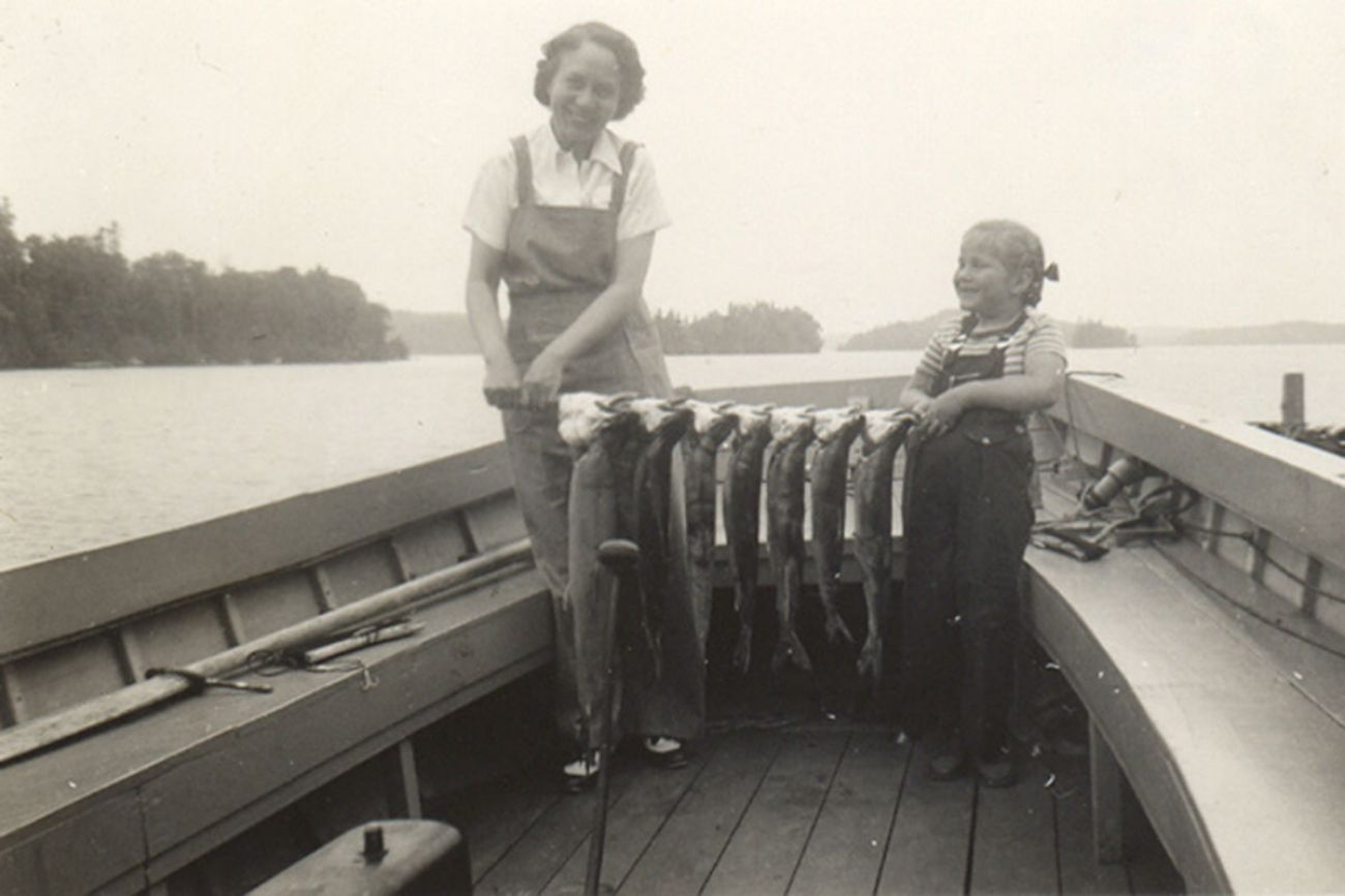 two women in a boat