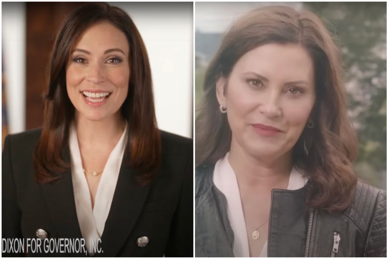 Tudor Dixon and Gretchen Whitmer in ads