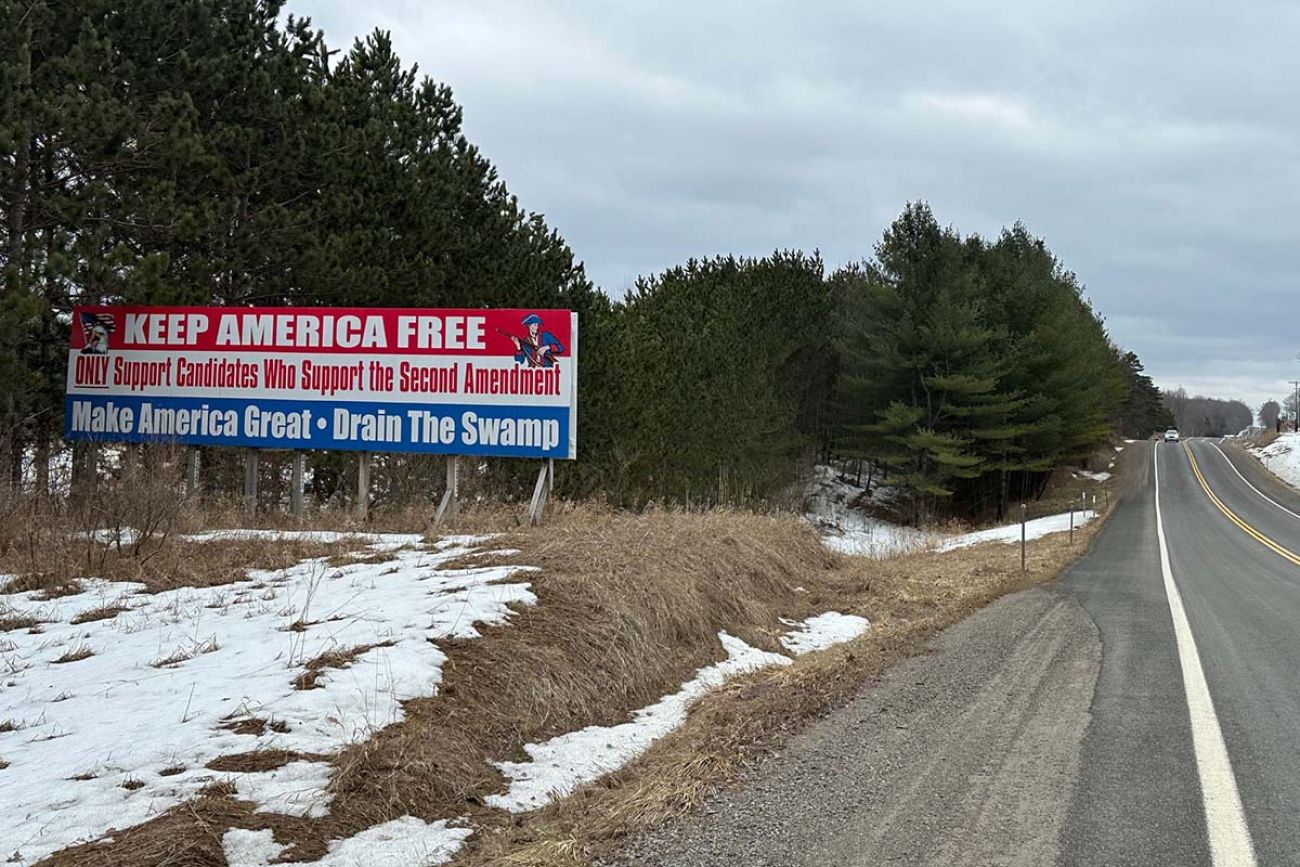 A billboard that promotes gun rights