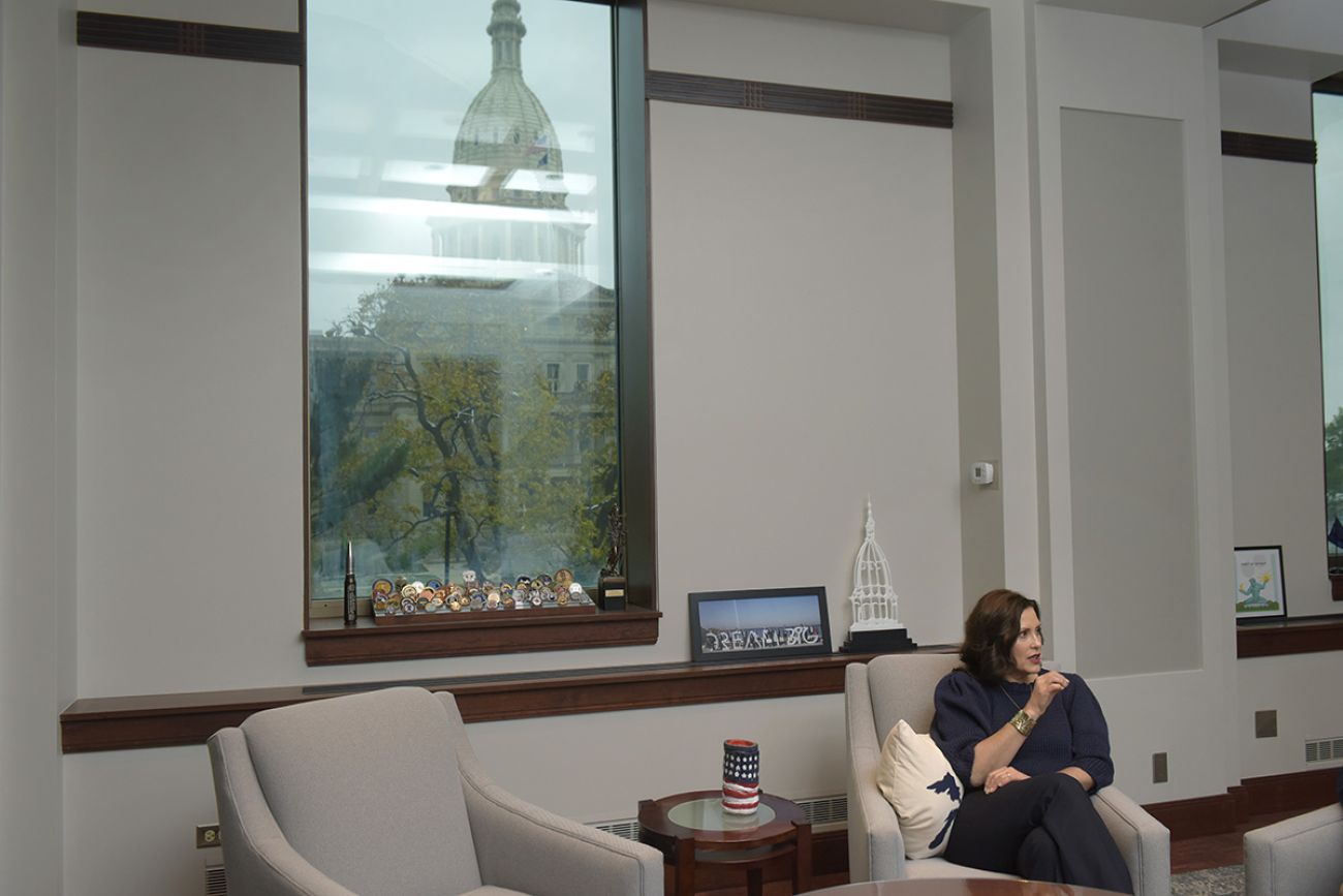 Gov. Gretchen Whitmer sitting for an interview 