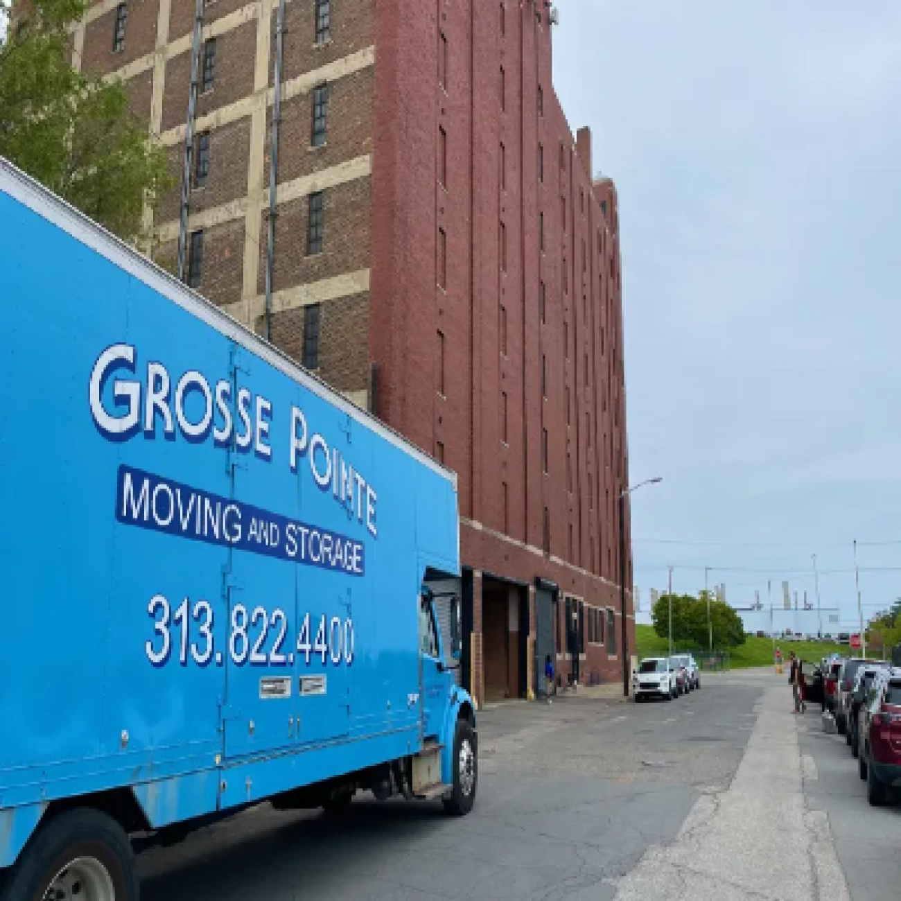 Truck drives along street