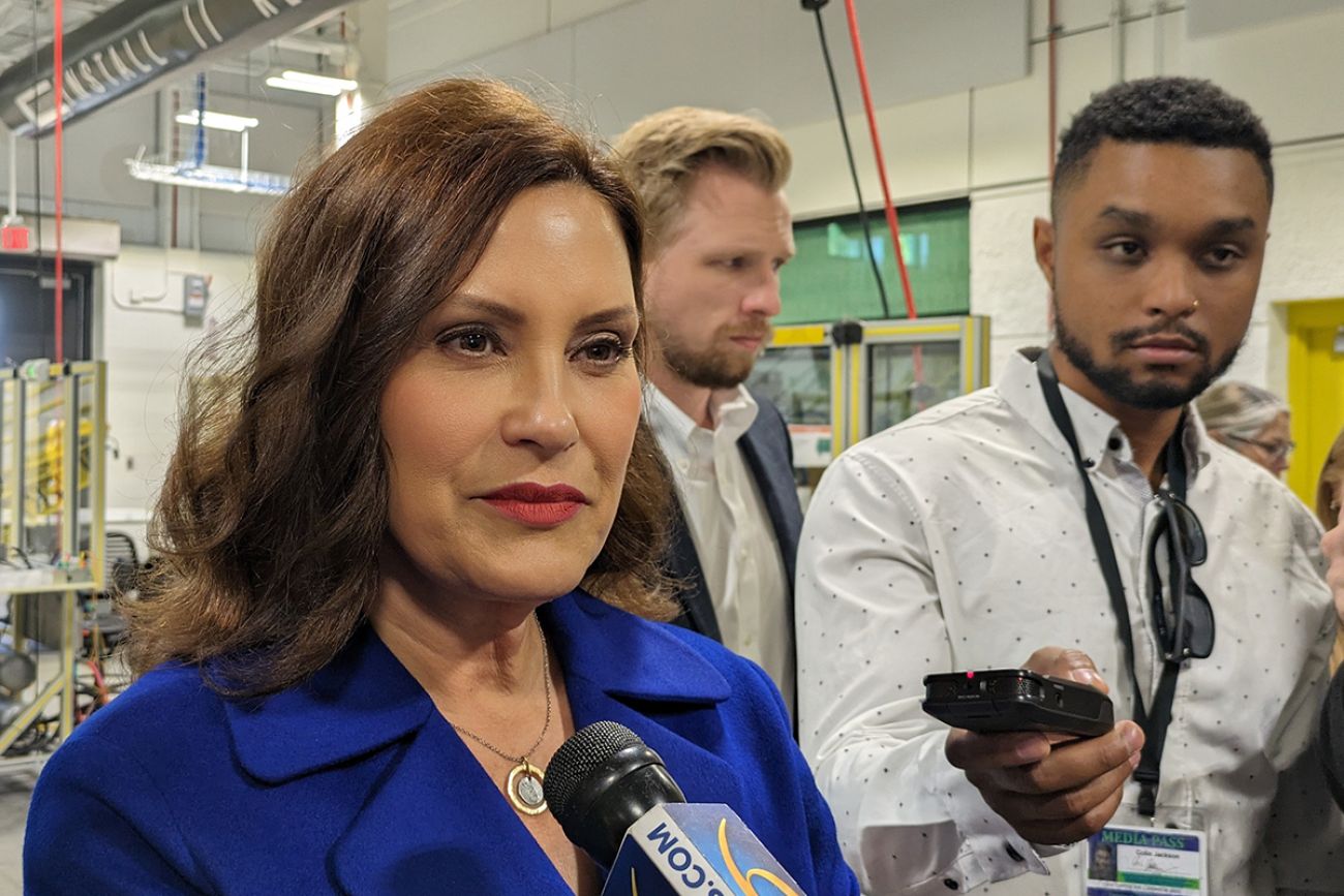 Gov. Gretchen Whitmer talking to reporters