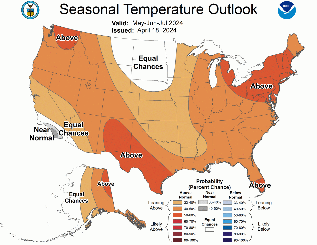 USA map of seasonal temperatures