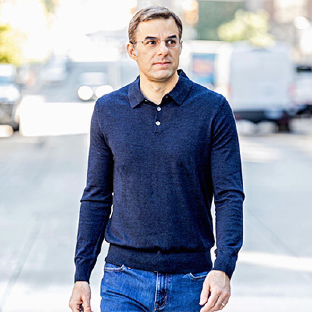 Former U.S. Rep. Justin Amash wearing a blue sweatshirt