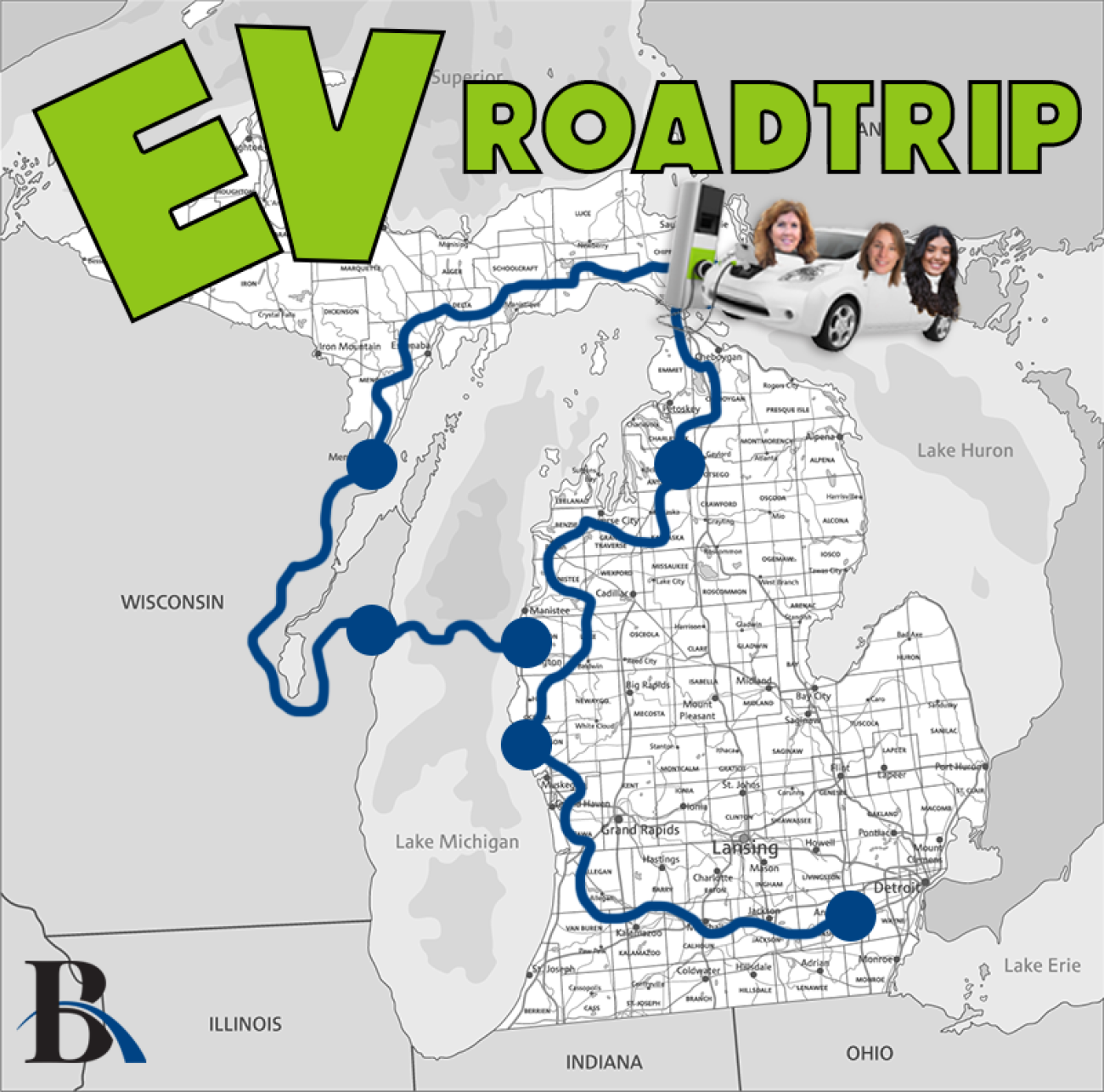 EV Road Trip map