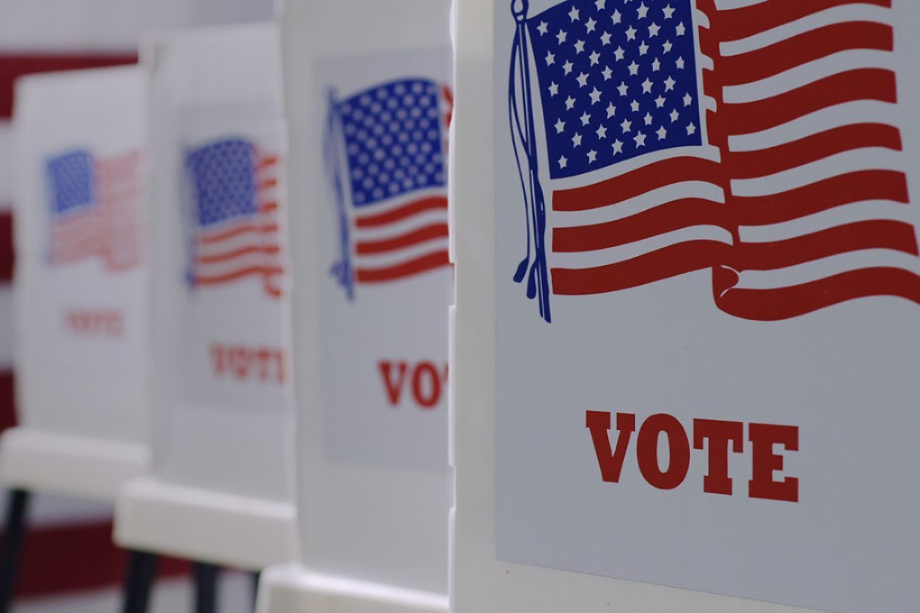 A line of voting booths