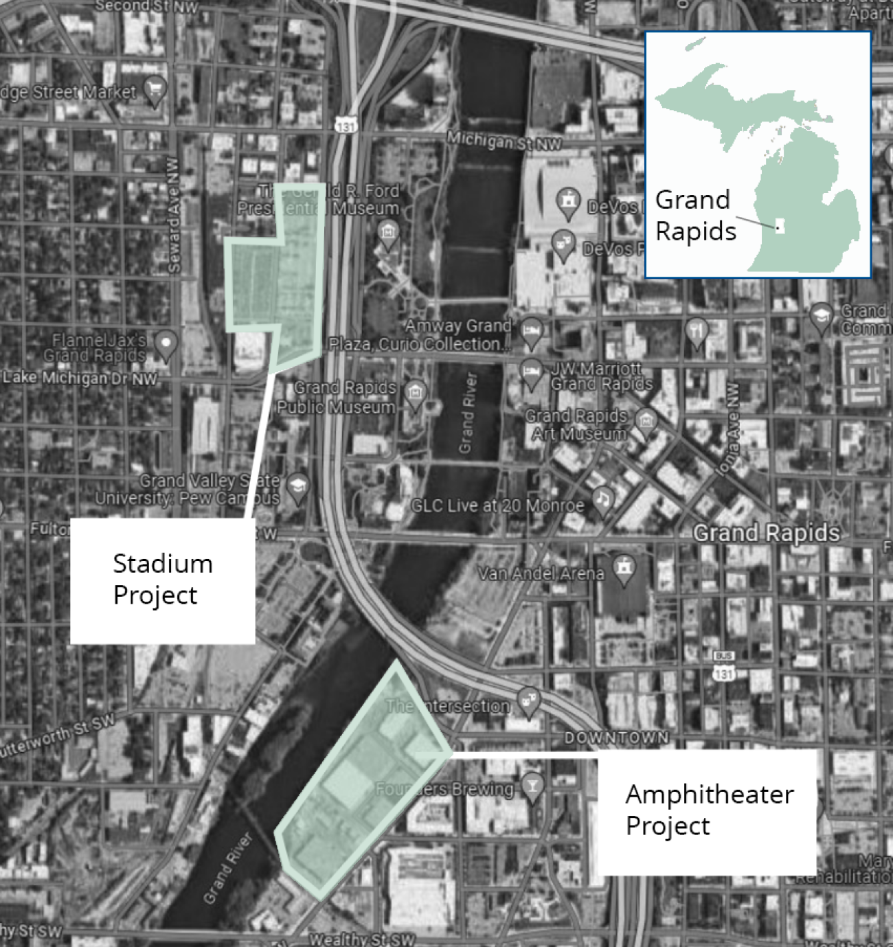 A map of the projects in Grand Rapids