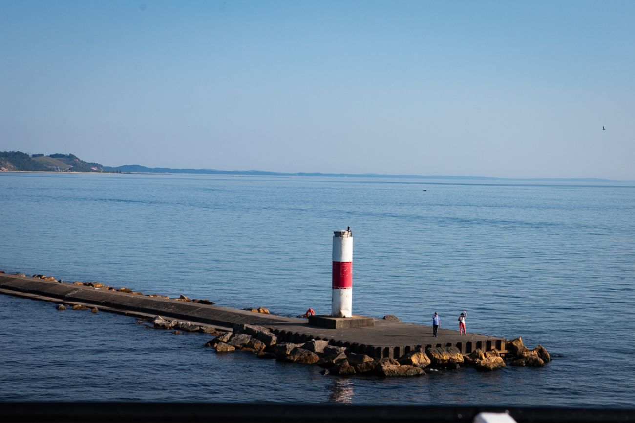 A pier in in Ludington, Michigan on the shore of Lake Michigan