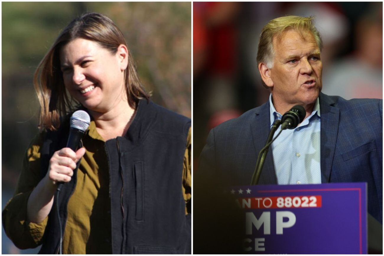 U.S. Rep. Elissa Slotkin on the left and former U.S. Rep. Mike Rogers on the right,