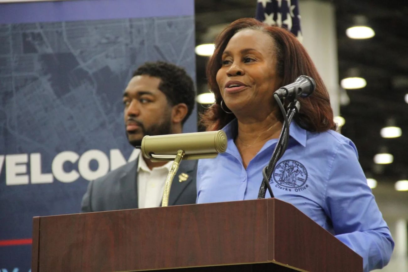 City Clerk Janice Winfrey at the podium 