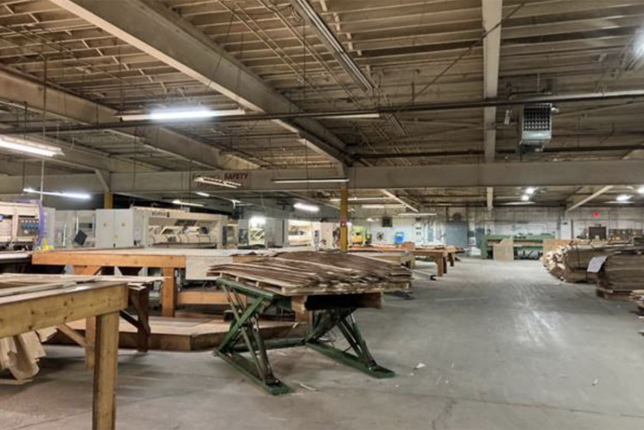 Inside a warehouse with lumber products