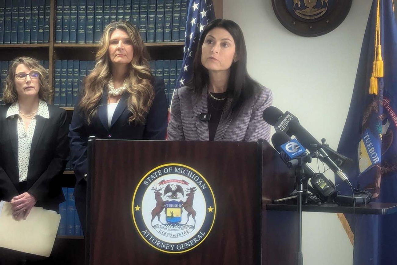 Dana Nessel at a press conference 