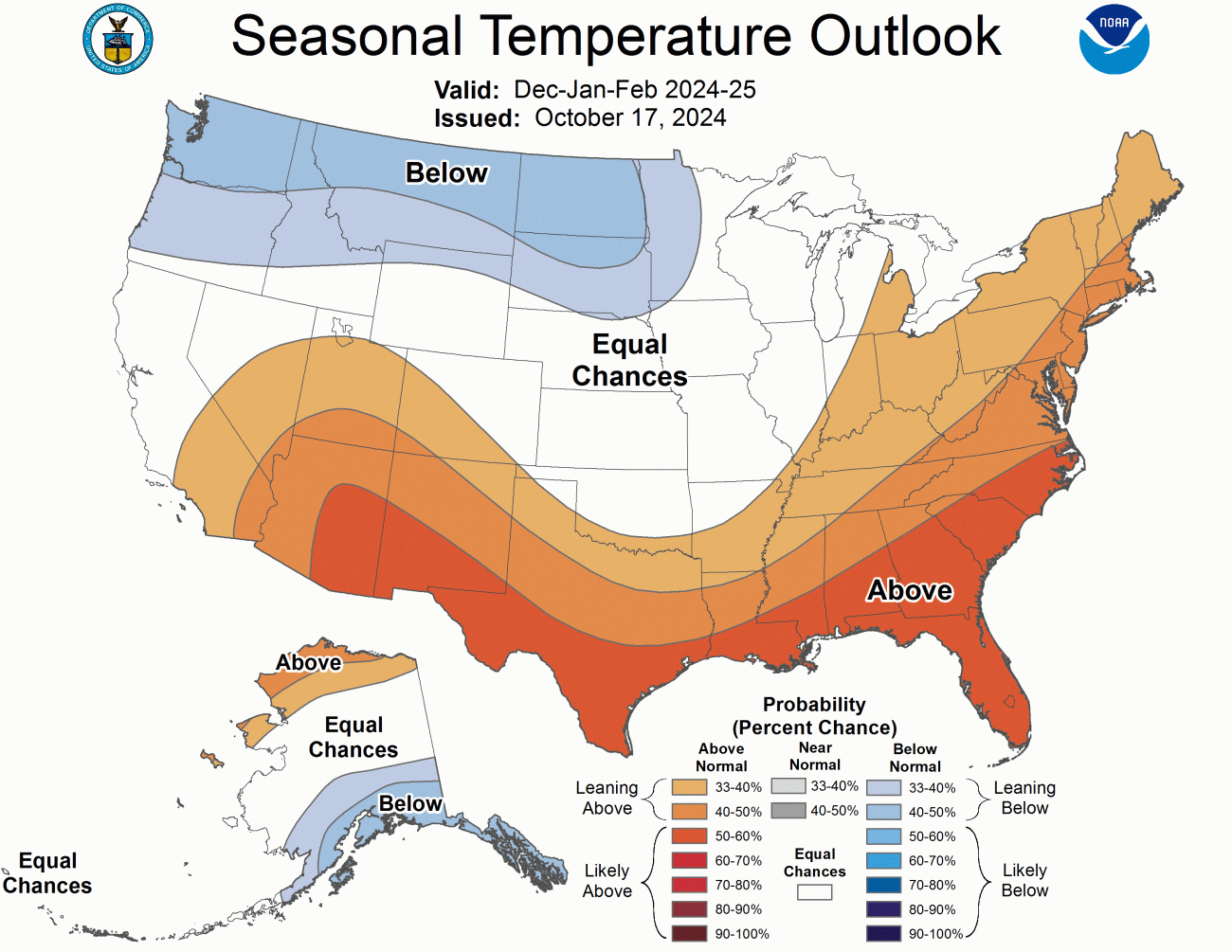 A graphic of the seasonal outlook for USA