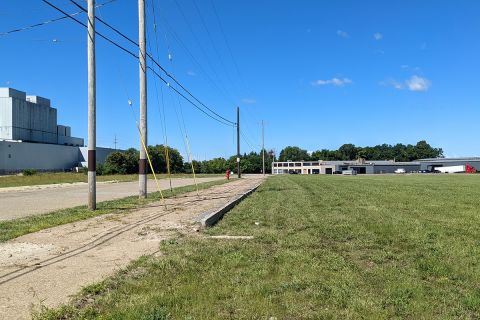 outside on a sunny day at the former Michigan Steel foundry