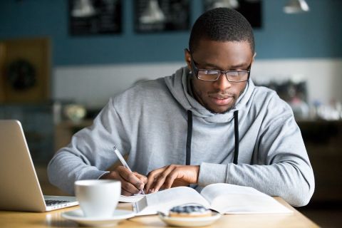 college student on the computer