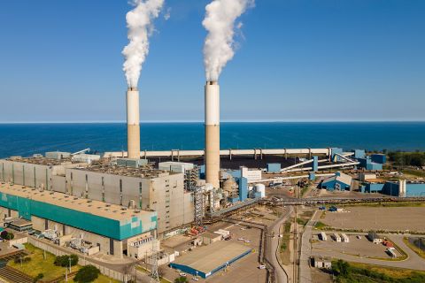 DTE Energy’s Monroe coal-fired power plant on a sunny day