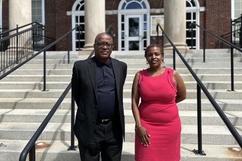 Grand Rapids Public Schools Chief of Staff and Executive Director of Public Safety Larry Johnson and Superintendent Leadriane Roby standing outside 