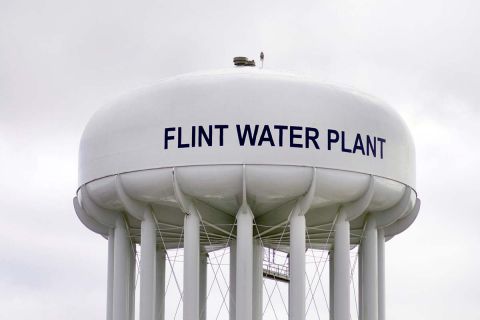 Water Tower At Flint Water Plant In Flint,