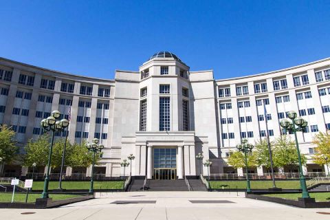 The Hall of Justice building in downtown Lansing is home to the Supreme Court of Michigan