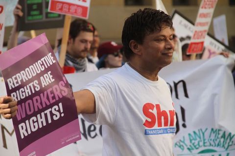 U.S. Rep. Shri Thanedar surrounded by supporters