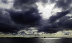 Straits of Mackinac on a dark and cloudy day