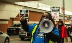 Jean-Homer Lauture with a megaphone