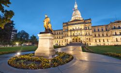 Michigan State Capitol during the evening