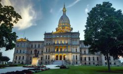  Capitol building of the great state of Michigan on a summer evening in Lansing