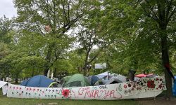 a bunch of tents on the University of Michigan’s Diag