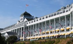 A view of the Grand Hotel, a giant white hotel 