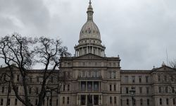 Michigan capitol on a cloudy day