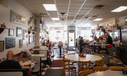 People eating inside Frank’s restaurant in Zeeland, Mich. 