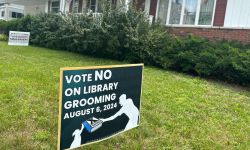 A sign to vote no on the library 