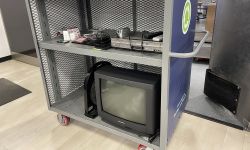 An TV on a cart