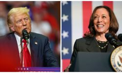 Donald Trump on the left and Kamala Harris on the right