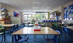  Empty Tables And Chairs In Primary School