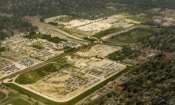 An aerial photo of ast property in Lansing that formerly housed three General Motors plants