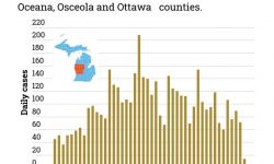 West Michigan daily case counts show elevated numbers in May.